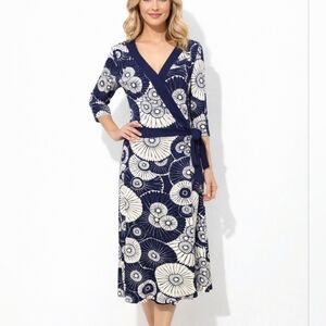 H&M Woman's Blue And White Floral Knit Long Wrap Dress Size 8